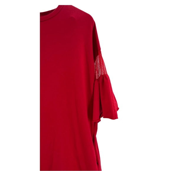 Umgee red t-shirt dress short bell sleeve mesh detail mini dress casual - Picture 4 of 6
